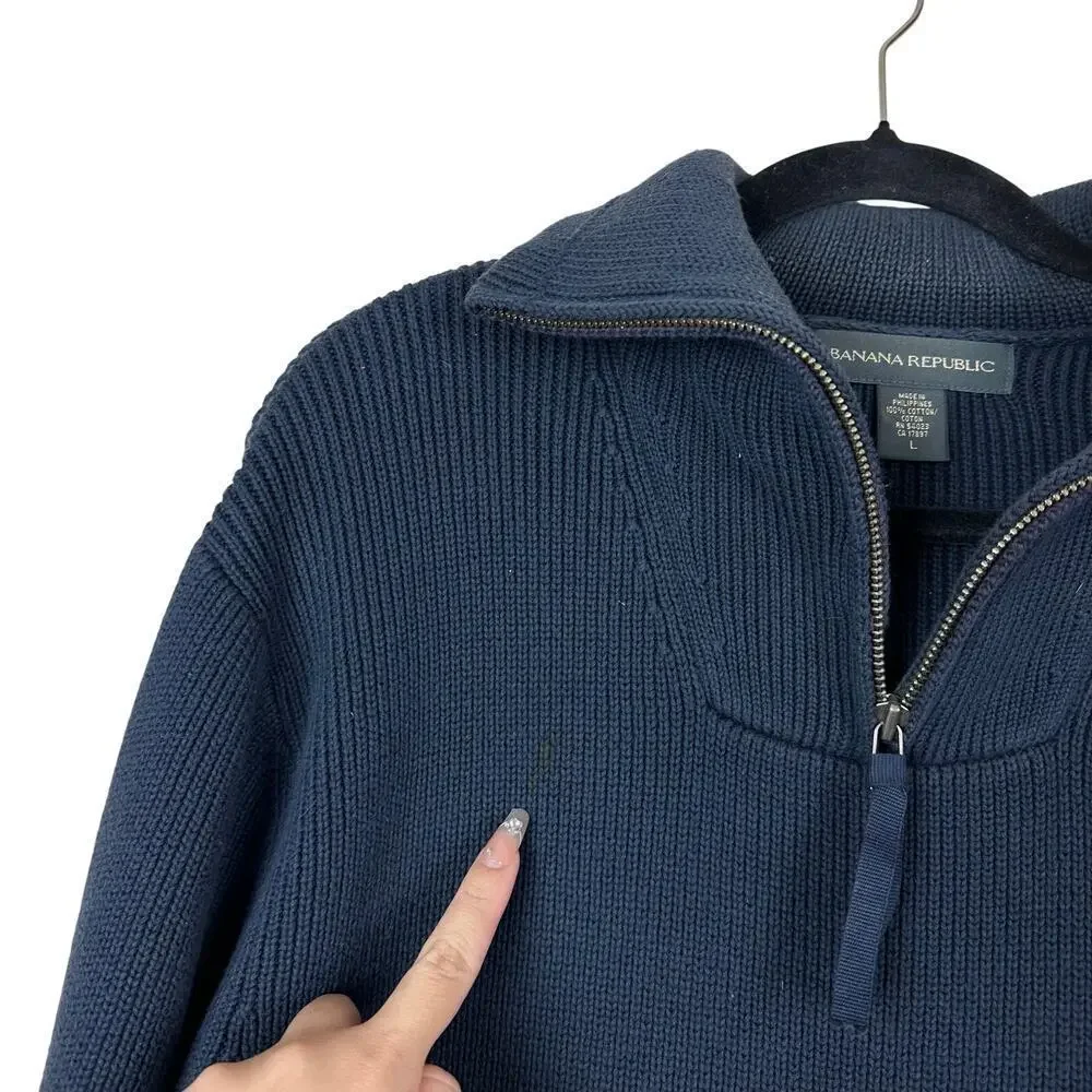 Banana Republic Men’s Navy Quarter-Zip Knit Sweater Classic Preppy L‎